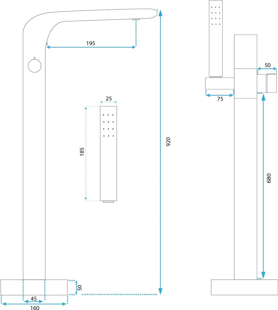 Baterie cada freestanding Rea Clark, negru mat