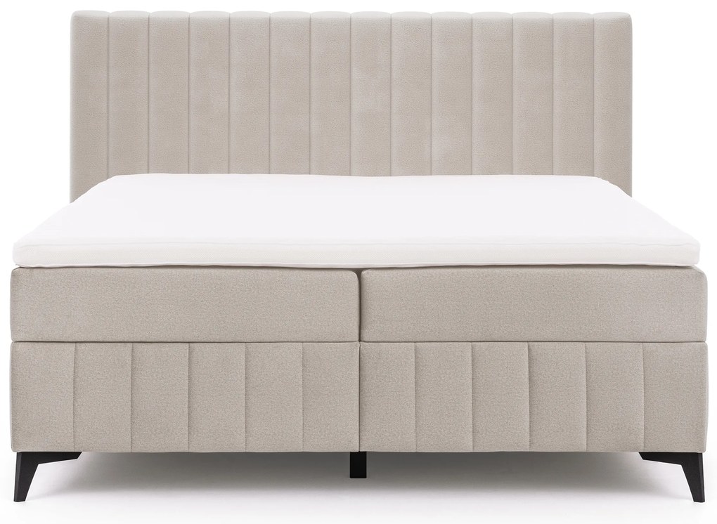 Pat continental Verona 180x200 cu ladă pentru depozitare - catifea hidrofobă bej deschis Amon 17