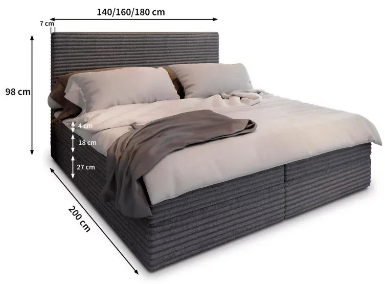 Pat tapițat boxspring ISPIRA 160x200 cm gri Saltele: Saltea cu arcuri Bonell