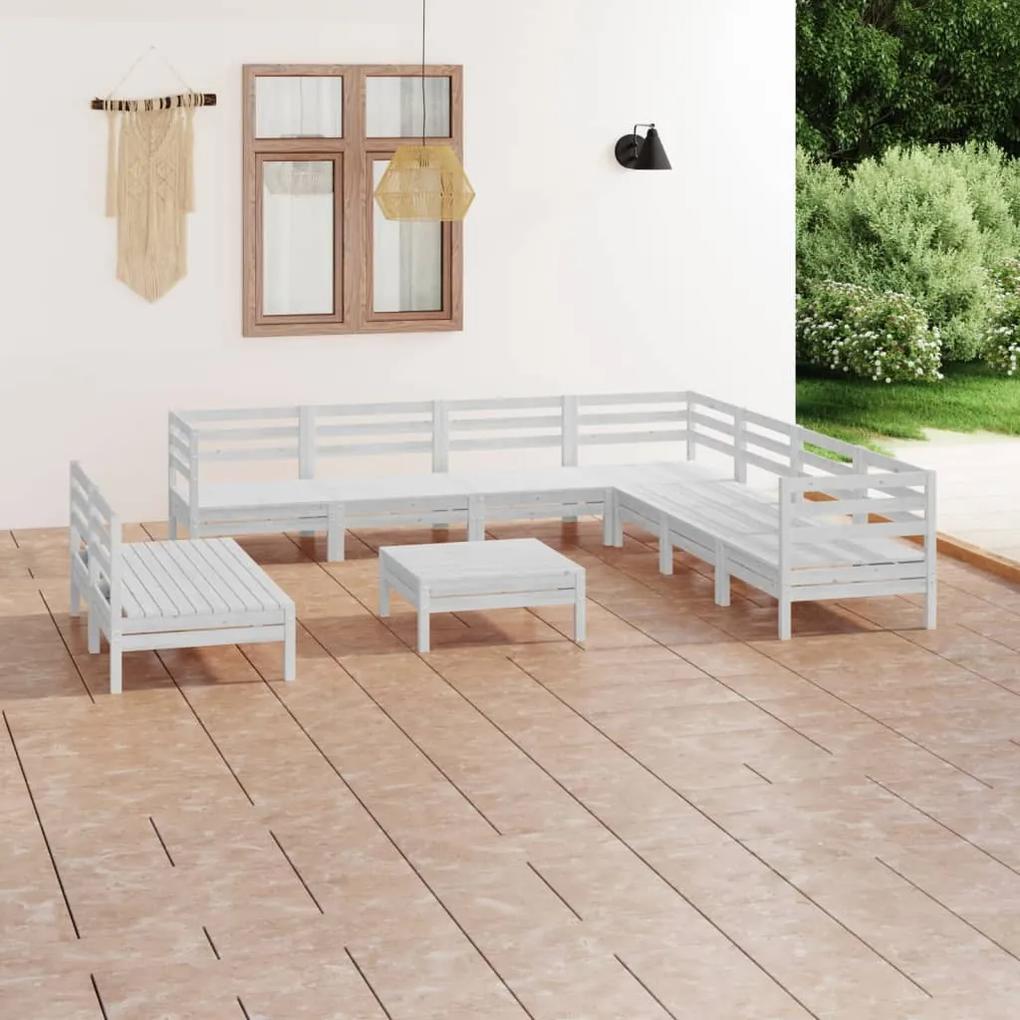 3083130 vidaXL Set mobilier de grădină, 10 piese, alb, lemn masiv de pin