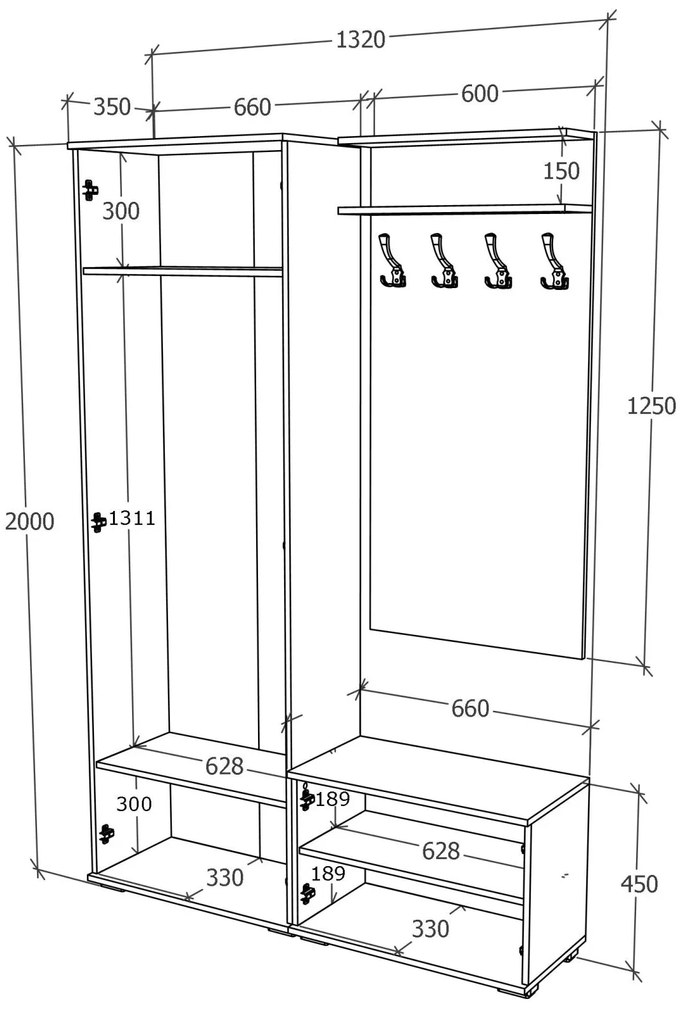 Set haaus V8, Antracit/Alb, L 132 cm