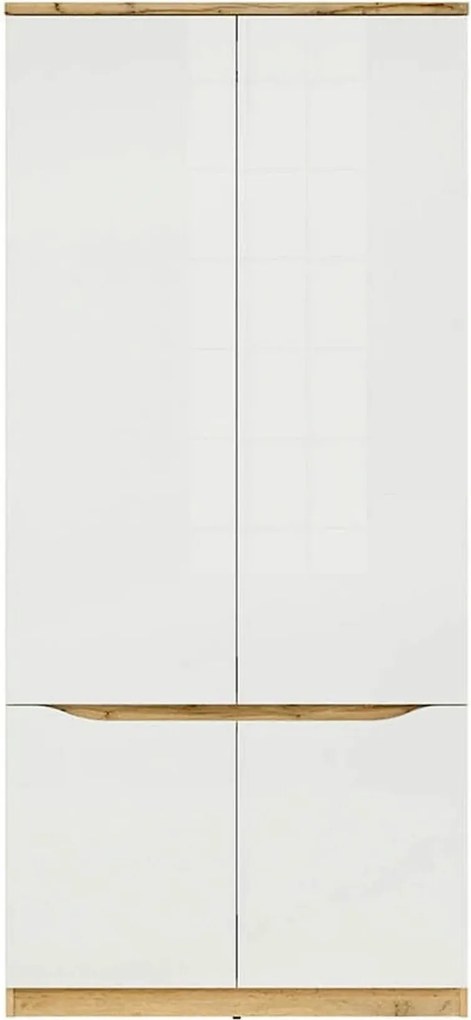 Dulap 90 NUIS, alb lucios/stejar wotan, PAL laminat, cu 4 usi, 90x58x1