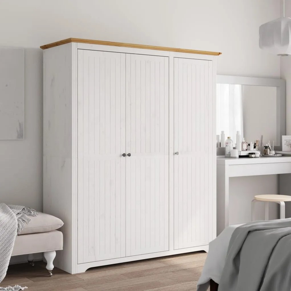 vidaXL Șifonier &quot;BODO&quot;, alb &amp; maro, 146x53,5x173 cm, lemn masiv de pin