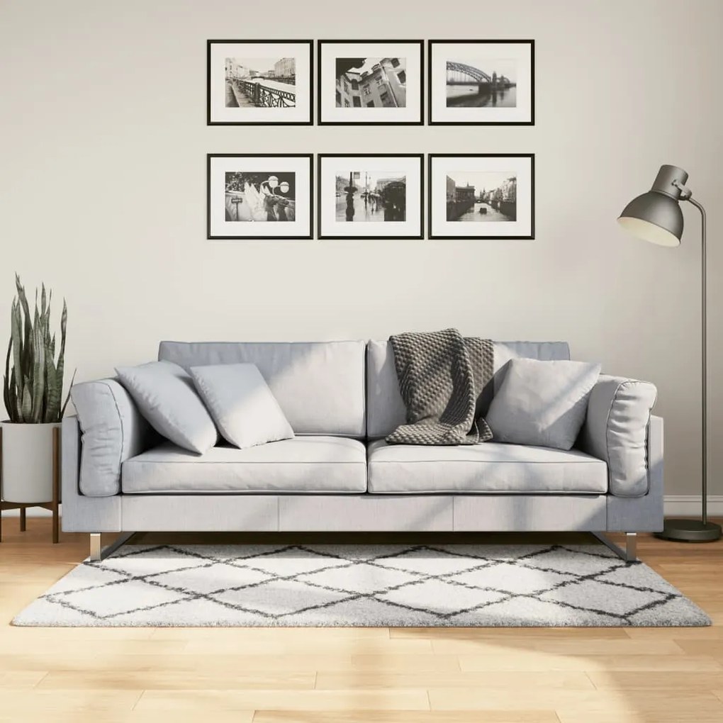 vidaXL Covor pufos &quot;PAMPLONA&quot; fire înalte negru/crem modern 80x150 cm