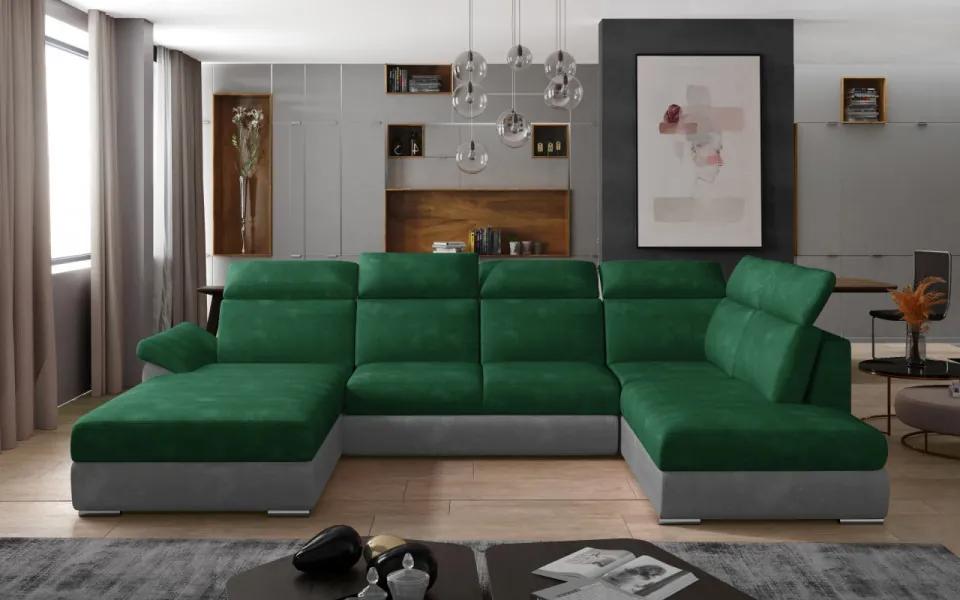 Canapea modulara extensibila cu spatiu pentru depozitare, 336x102x216 cm, Evanell L01, Eltap (Culoare: Verde / Gri catifea)