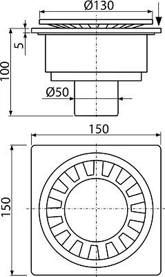 Sifon pardoseala 150 150 50 mm iesire verticala, gratar de plastic gri, sistem de retinere a mirosurilor umed APV16