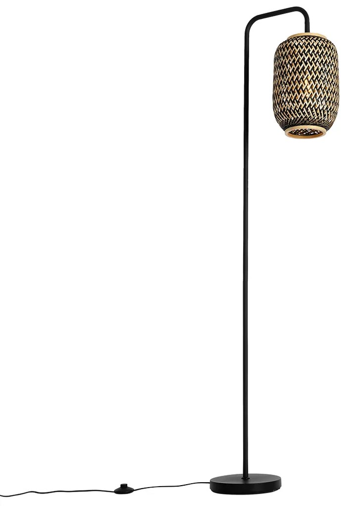 Lampă de podea orientală din bambus cu negru - Yvonne