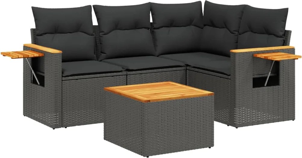 vidaXL Set mobilier de grădină cu perne, 5 piese, negru, poliratan