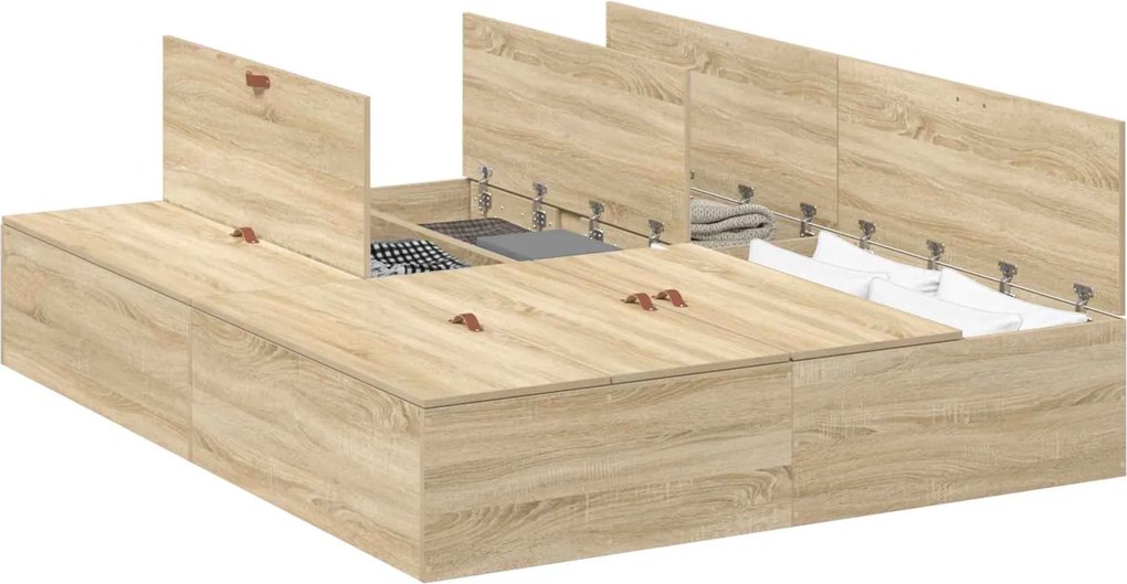 vidaXL Cadru de pat cu depozitare Stejar Sonoma 150 x 200 cm