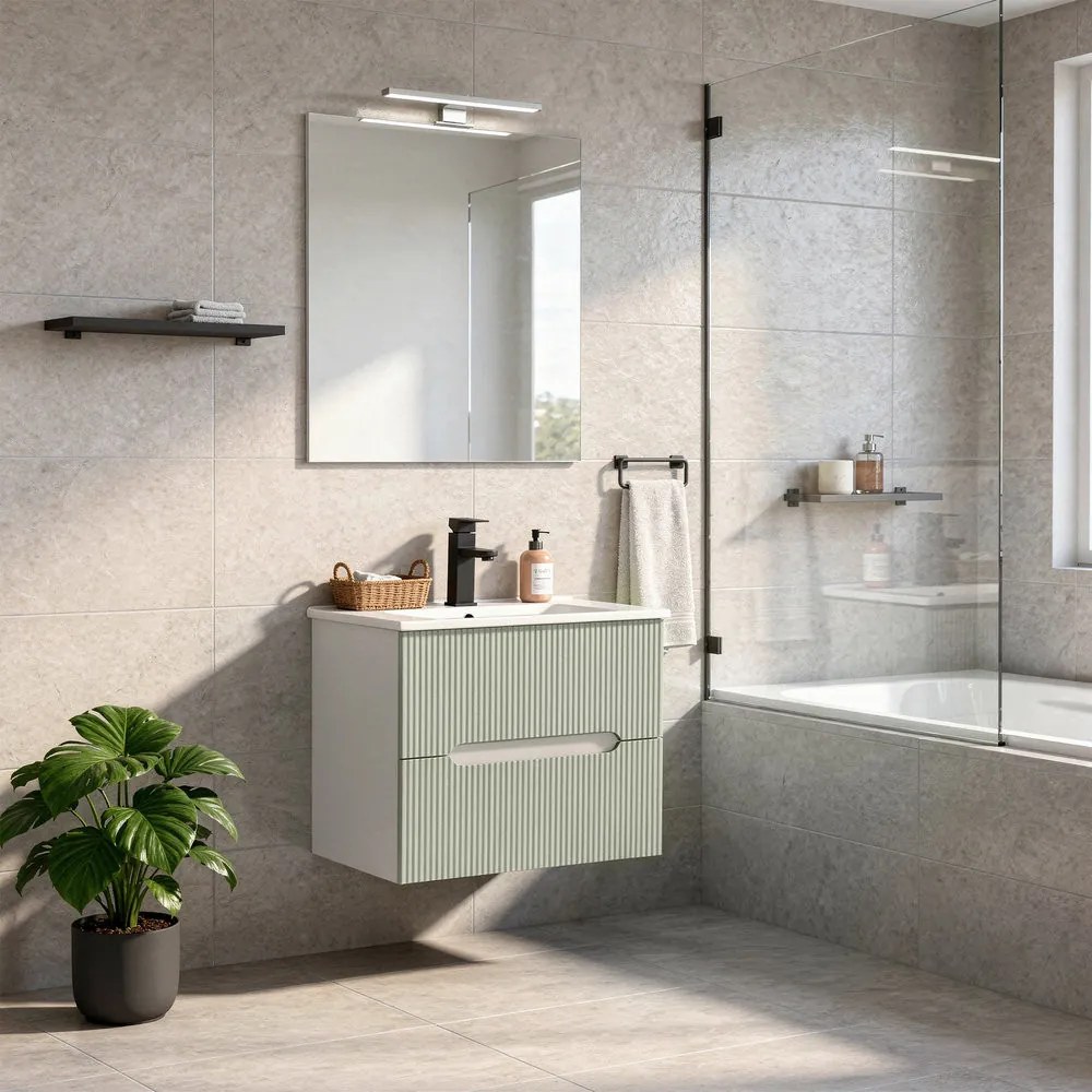 Trent 60 dulap de baie inferior cu chiuvetă ceramică (2 sertare) alb-verde