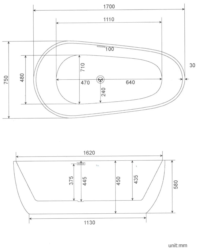 Cada freestanding ovala Elise 170x75 cm