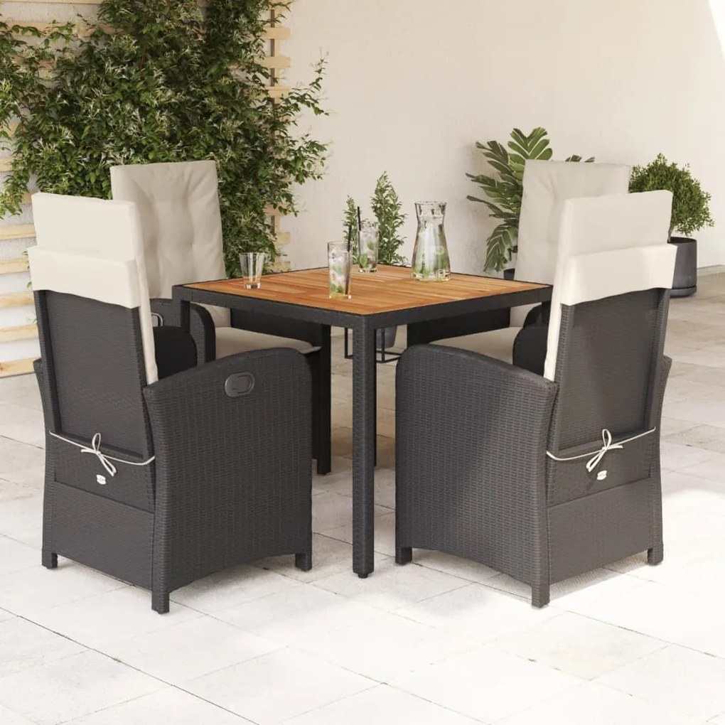 vidaXL Set mobilier de grădină cu perne, 5 piese, negru, poliratan