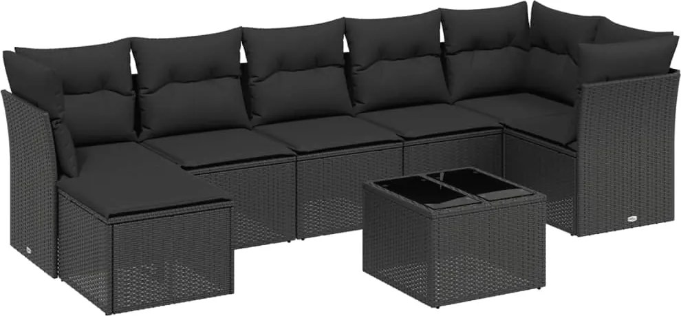 vidaXL Set mobilier de grădină cu perne, 8 piese, negru, poliratan
