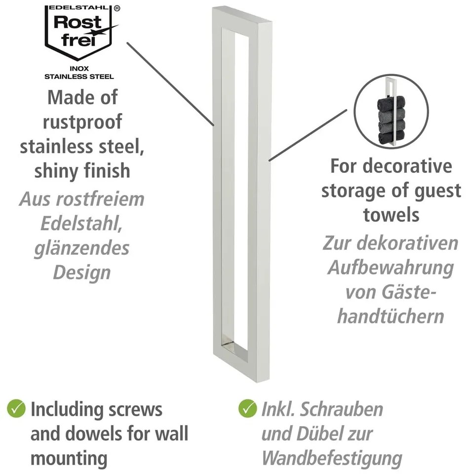 Suport pentru prosoape de montat pe perete din oțel inoxidabil Reitani – Wenko