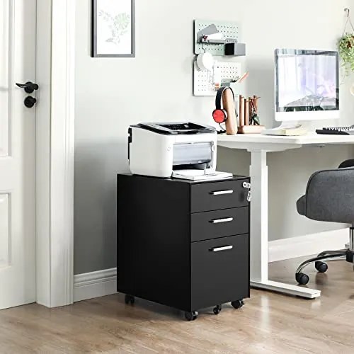 Corp mobil pentru birou / rollbox cu 3 sertare, metal, negru, Songmics