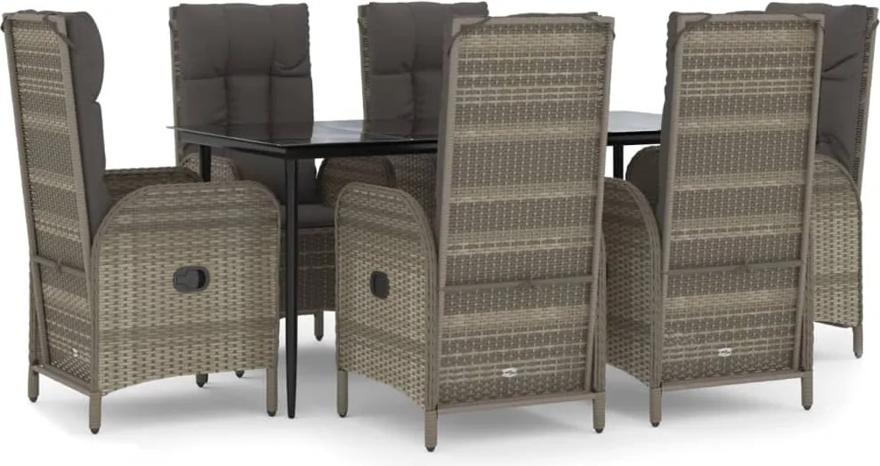 vidaXL Set mobilier de grădină cu perne, 7 piese, negru/gri, poliratan