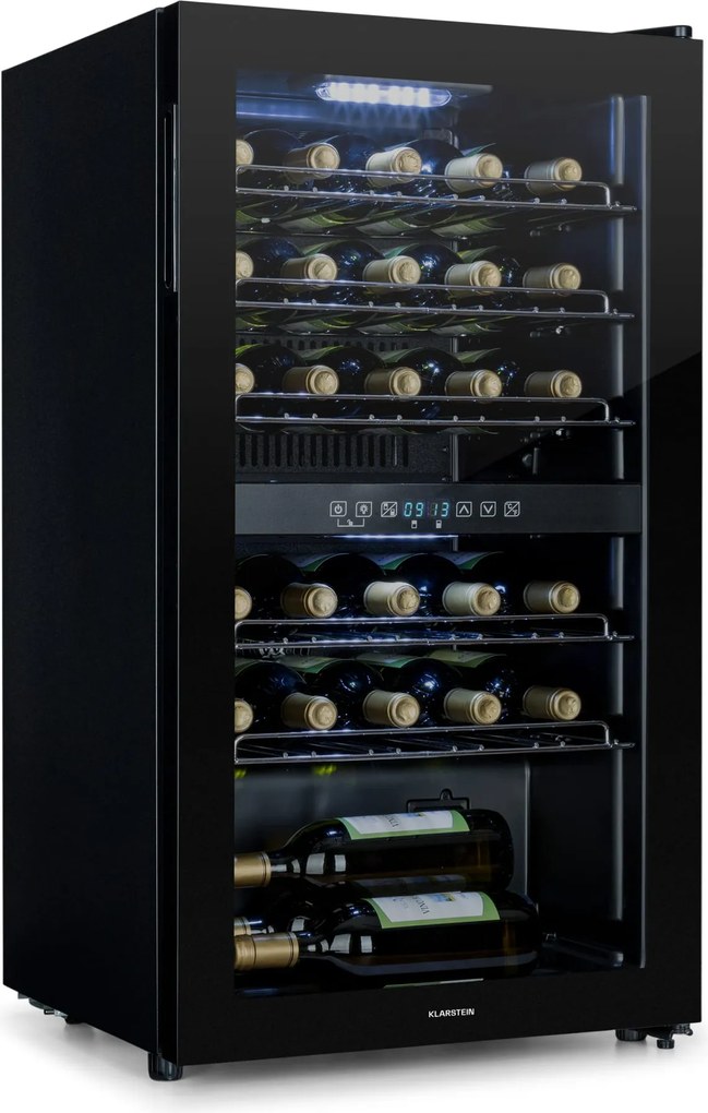 Klarstein Shiraz 29 Duo, frigider pentru vin, 2 zone, 80 l/29 sticle, 5 - 22 °C, atingere, negru