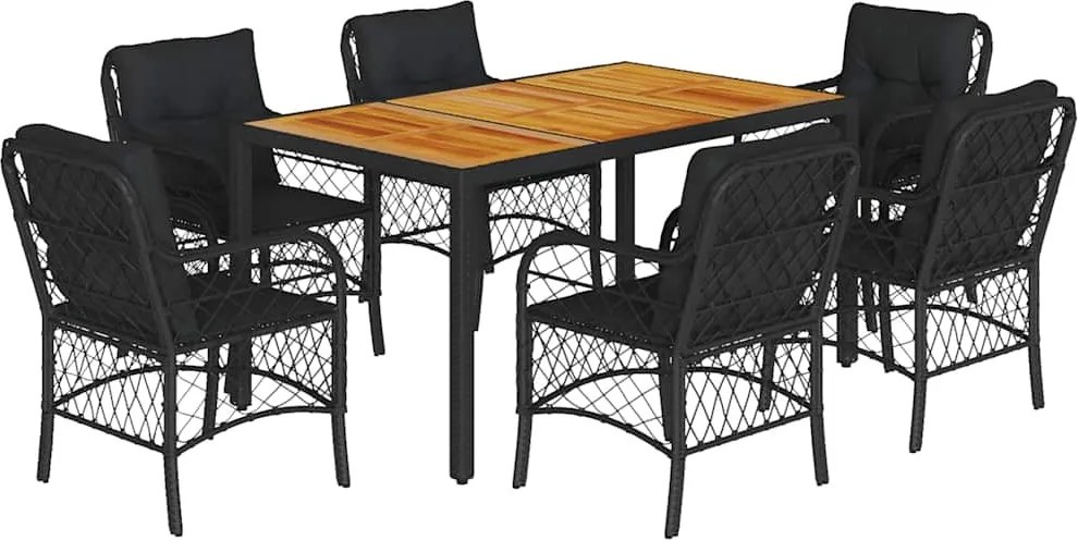vidaXL Set mobilier de grădină cu perne, 7 piese, negru, poliratan