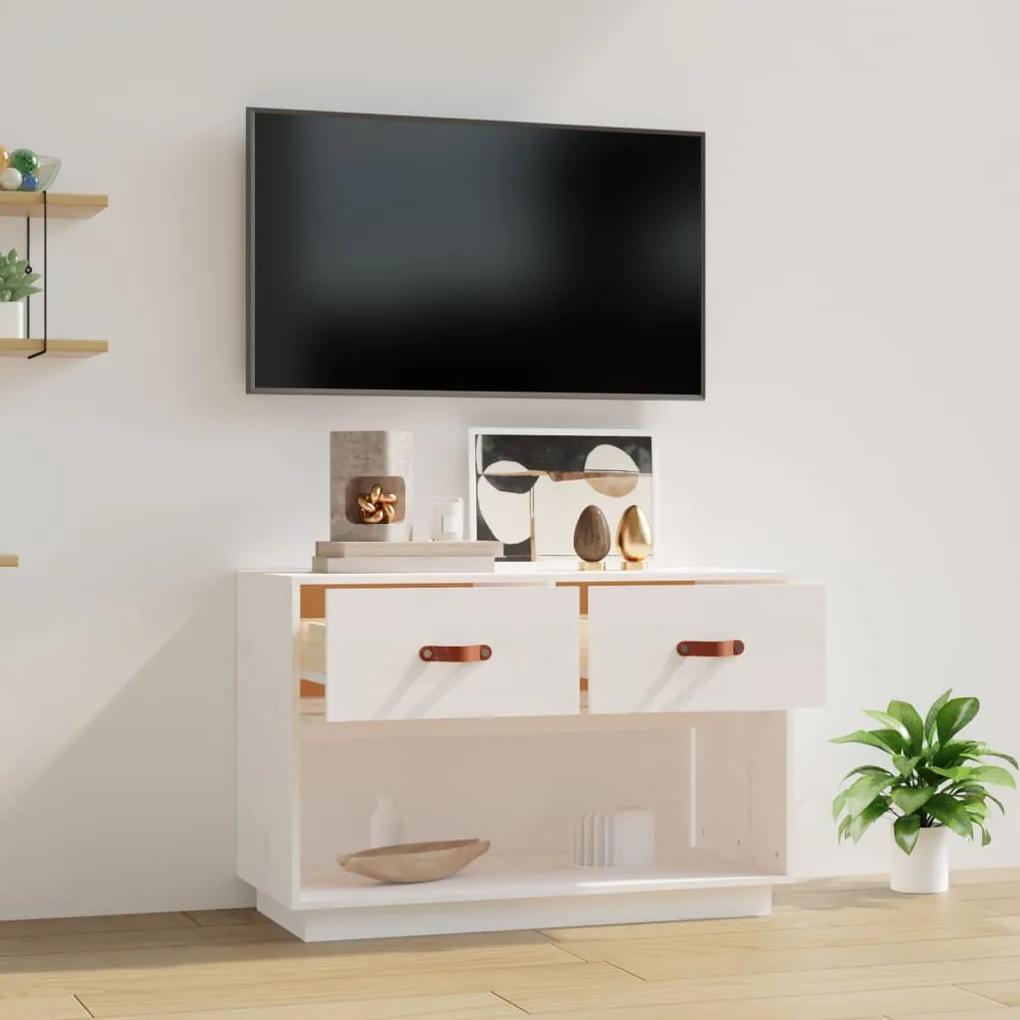 Comoda TV, alb, 90x40x60 cm, lemn masiv de pin 1, Alb