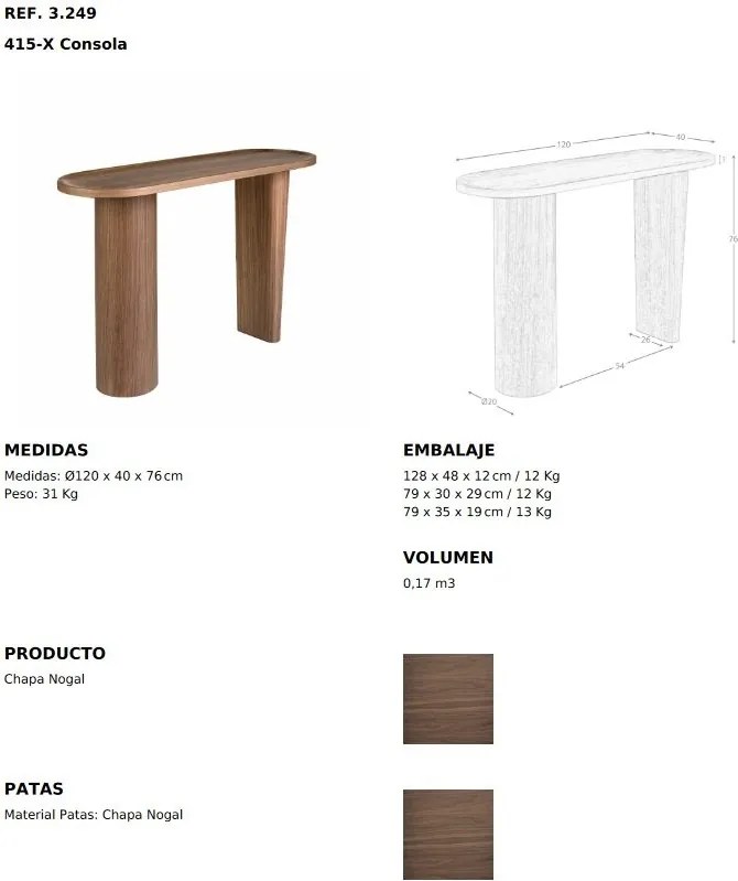 Consola design LUX Oval Walnut