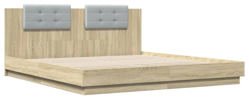 3209893 vidaXL Cadru de pat cu tăblie stejar sonoma 200x200 cm lemn prelucrat