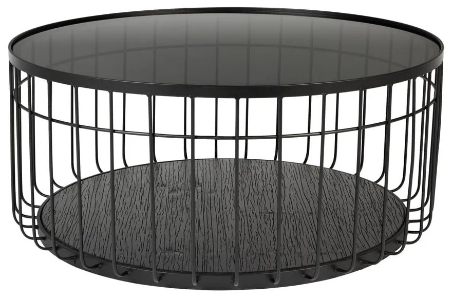 Măsuță de cafea neagră rotundă cu blat din sticlă 80x80 cm Lance – White Label