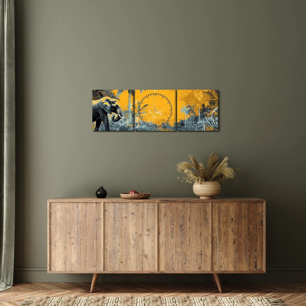 Tablou - Elefant în natură (cu ceas) (90x30 cm)