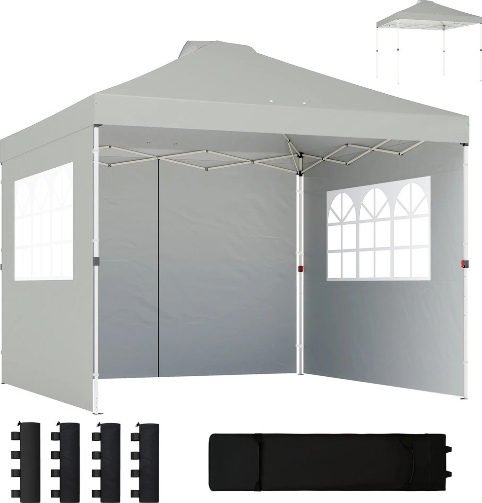 Outsunny Pavilion 3x3 m impermeabil reglabil pe înălțime pop-up pliant cu 3 pereți laterali ferestre ventilație, UV 50+ Gri deschis | Aosom Romania