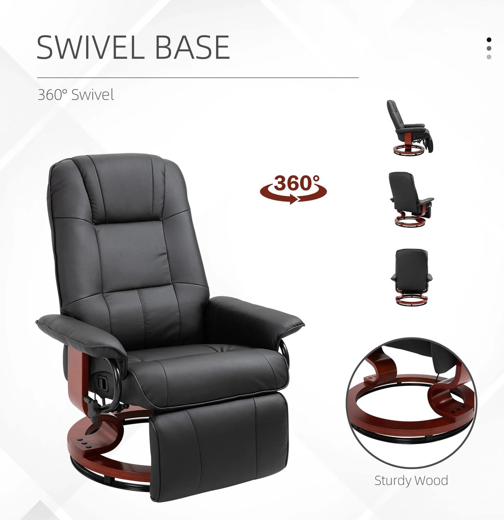 HOMCOM Fotoliu Rabatabil Manual 145° cu Suport pentru Picioare Imitație de Piele Negru | Aosom Romania