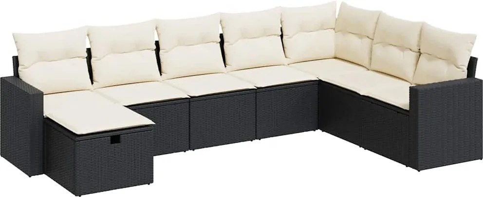 vidaXL Set mobilier de grădină cu perne, 8 piese, negru, poliratan