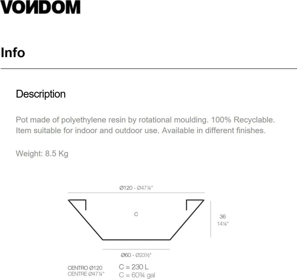 Ghiveci plante design decorativ modern exterior / interior CENTRE POT 120x36cm