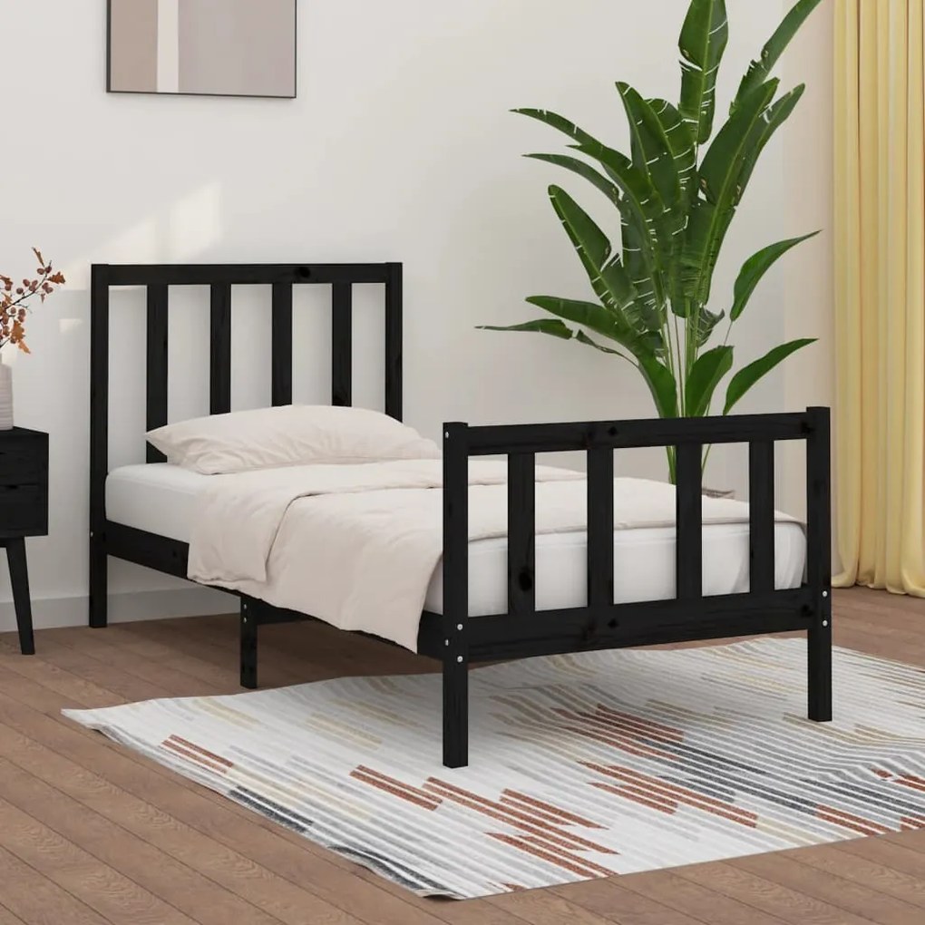 vidaXL Cadru de pat mic single, negru, 75x190 cm, lemn masiv