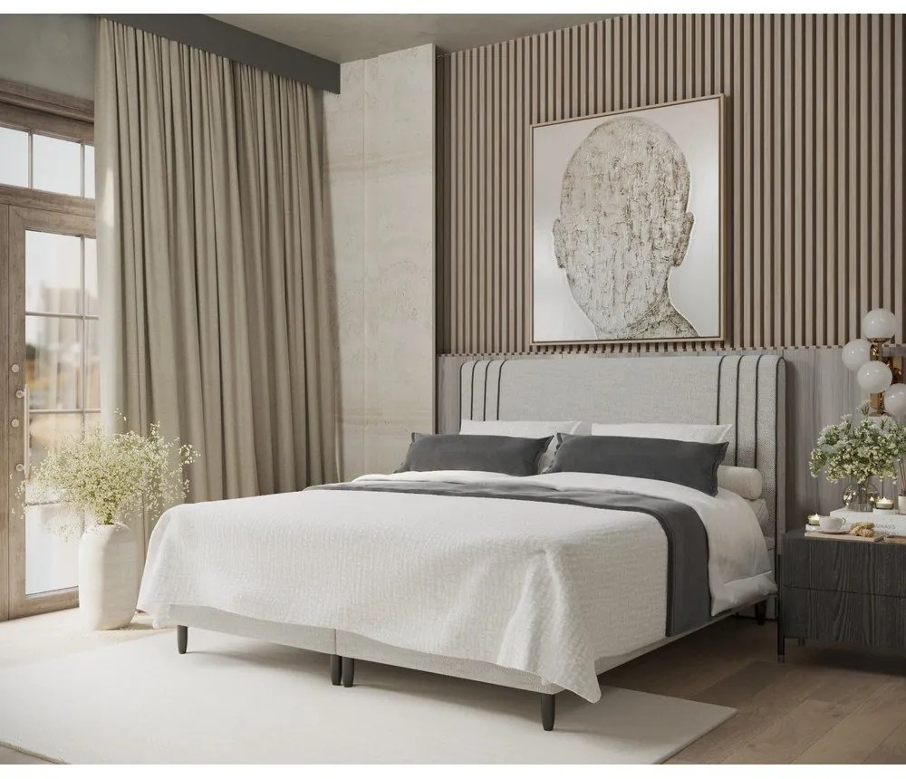 Pat matrimonial gri deschis tapițat cu spațiu de depozitare 140x200 cm Musca – Maison de Rêve