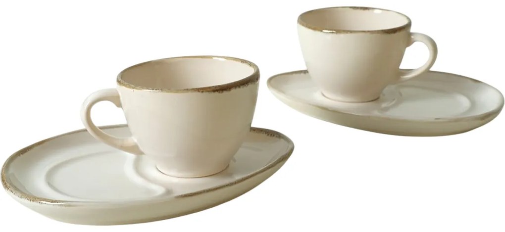 Set de 2 cești din ceramică cu farfurioare RusticCream 215 ml