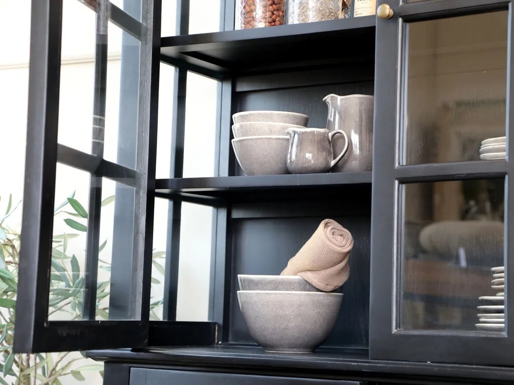 Vitrina din lemn masiv, negru, cu 4 usi, aspect rustic, Marseille