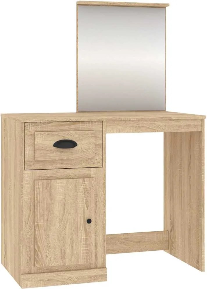 vidaXL Masă de toaletă cu oglindă, stejar sonoma 90x50x132,5 cm lemn
