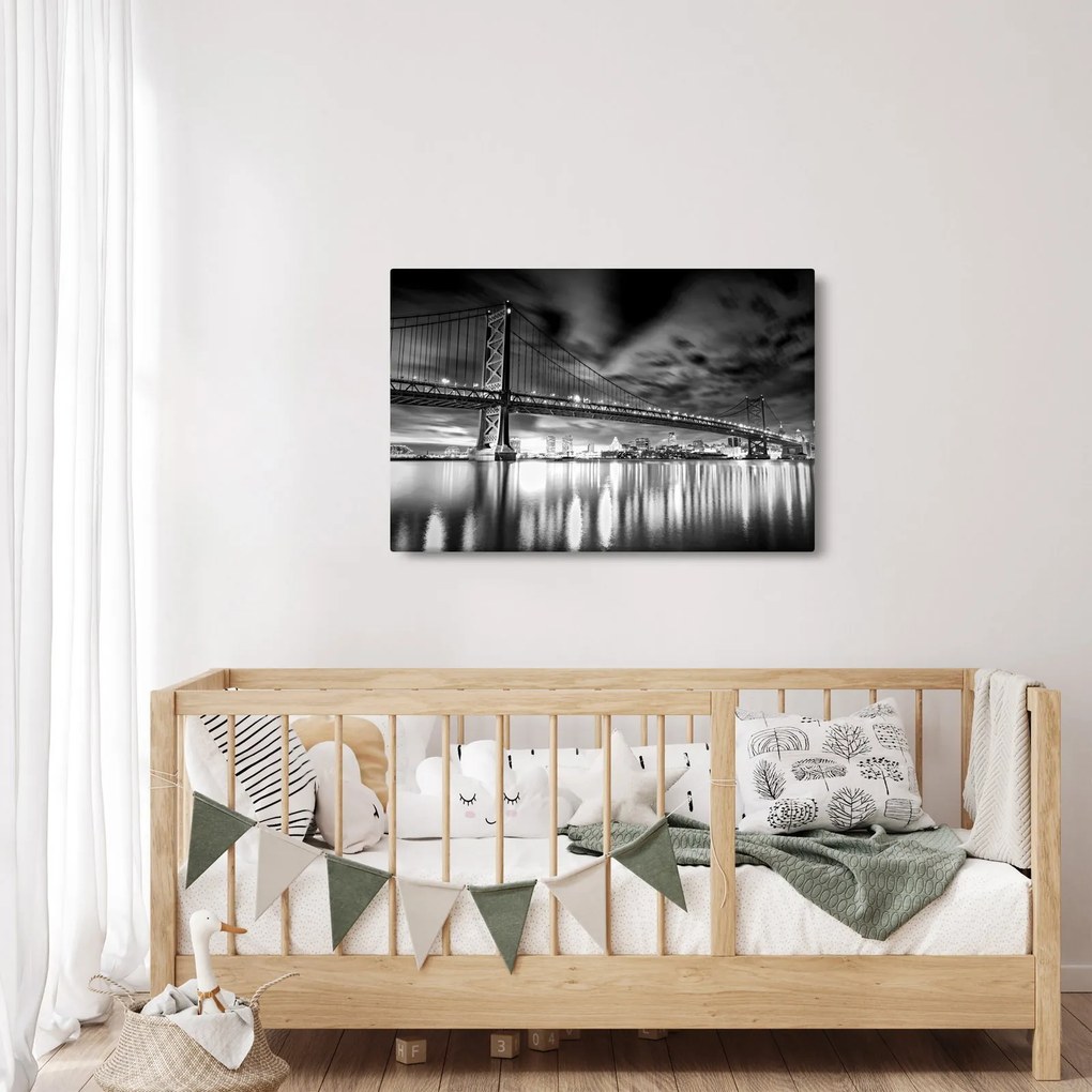 Tablou - Podul Benjamin Franklin, Philadelphia, alb-negru (90x60 cm)