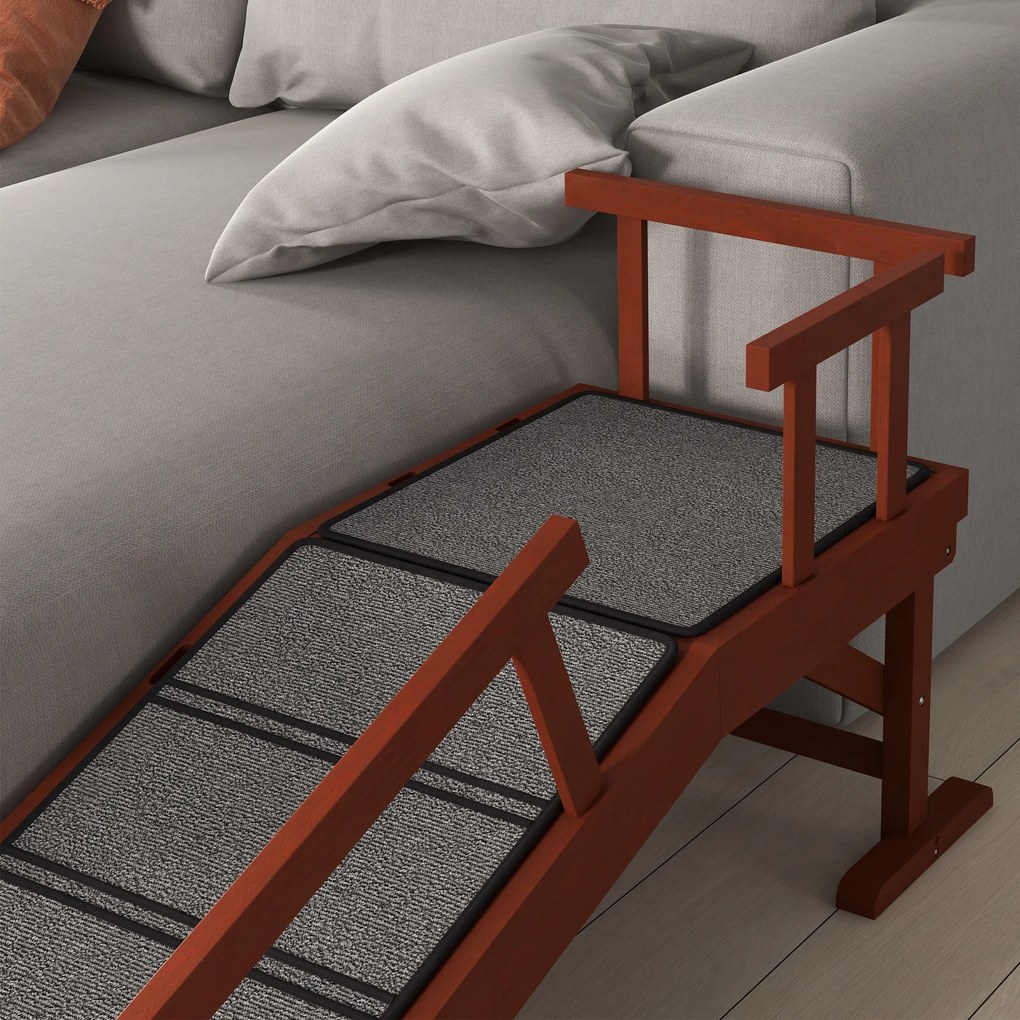 PawHut Rampă pentru câini, balustrade detașabile, antiderapant, lemn, până la 30 kg, 125x40x56cm, Maro/Gri | Aosom Romania