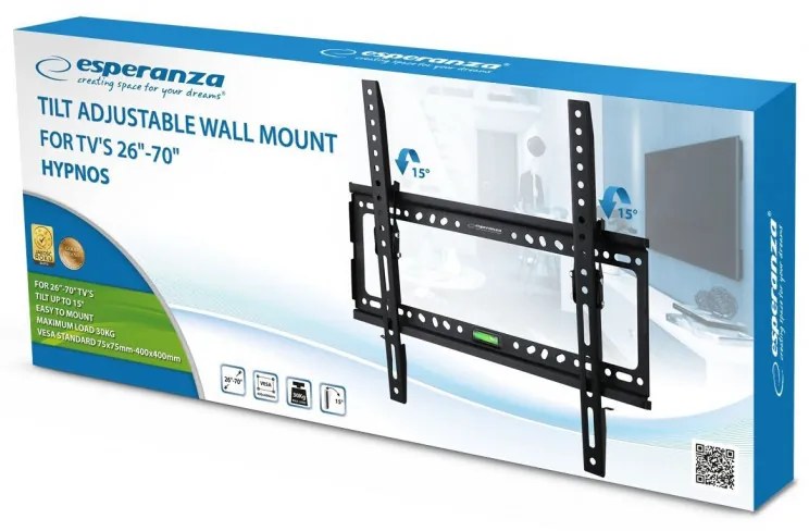 Suport TV de perete Esperanza ERW014, 26-70 inch,Max 30kg, Vesa 400x400, Negru