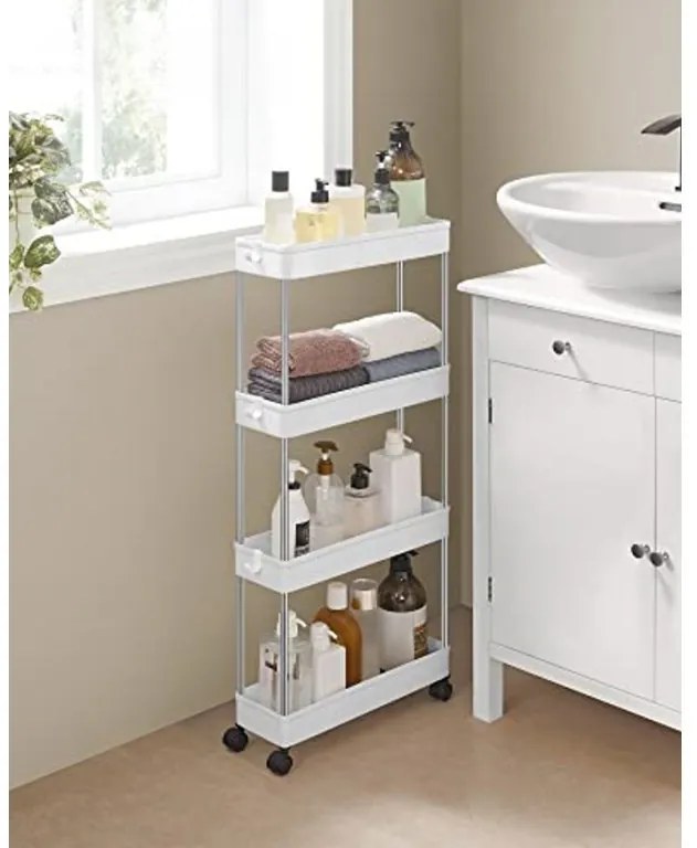 Raft plastic pe roti CART 13,5x42x83 cm alb