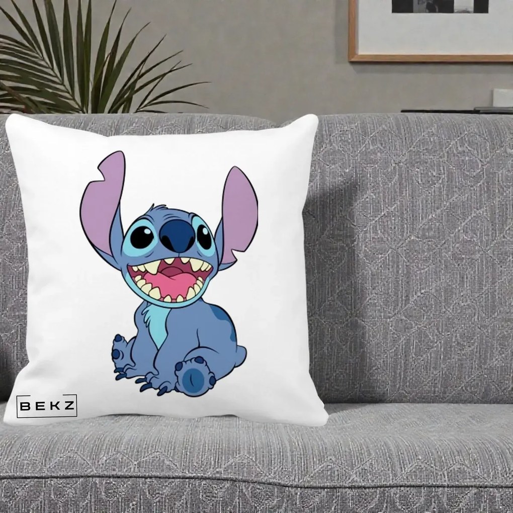 Perna Personalizata Stitch Zambitor, 40x40 cm, Alba Mata, Husa Detasabila, Perna Inclusa, BEKZ®