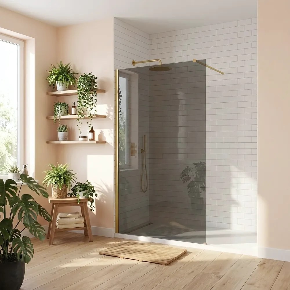 Paravan de dus fumuriu Rea Flexi Grey 100 cm auriu periat