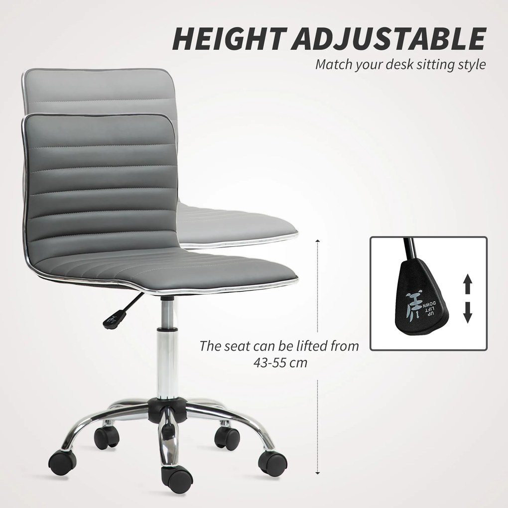 HOMCOM Scaun Ergonomic de Birou cu Înălțime Reglabilă, Șezut Pivotant și 5 Rotile, 48x52x78-90 cm, Gri Închis | Aosom Romania