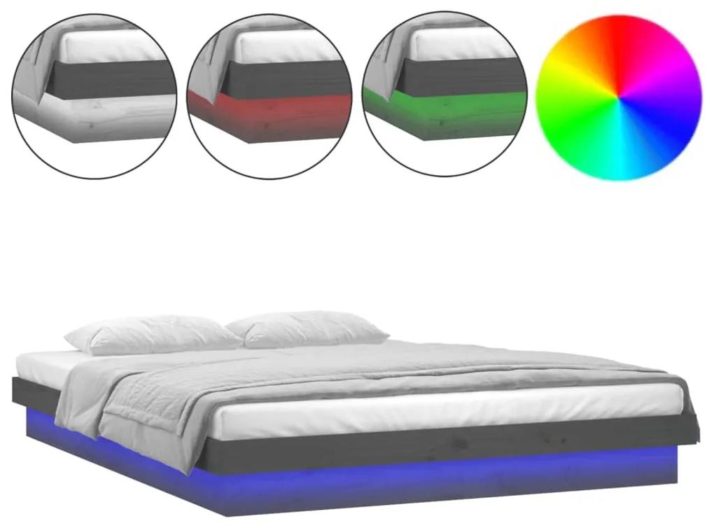 Cadru de pat cu LED, gri, 120x200 cm, lemn masiv Gri, 120 x 200 cm