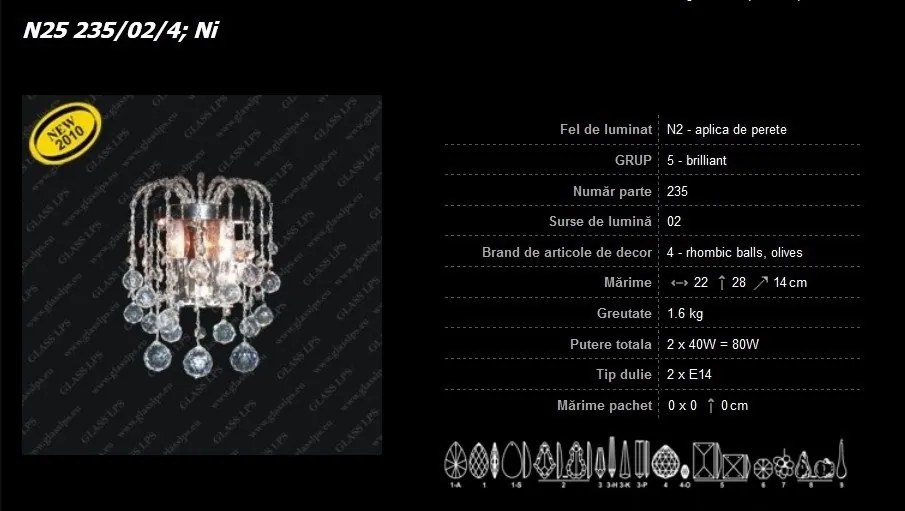 Aplica de perete Lux cristal Bohemia N27 235/02/4