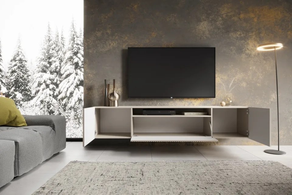 Comodă TV NOEMI montat pe perete – 200x41x42 cm – Cașmir