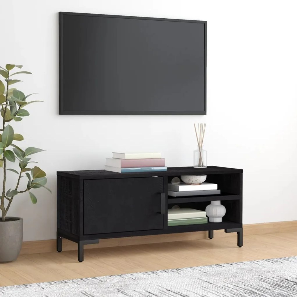 349916 vidaXL Comodă TV, negru, 90x30x40 cm, lemn de pin masiv