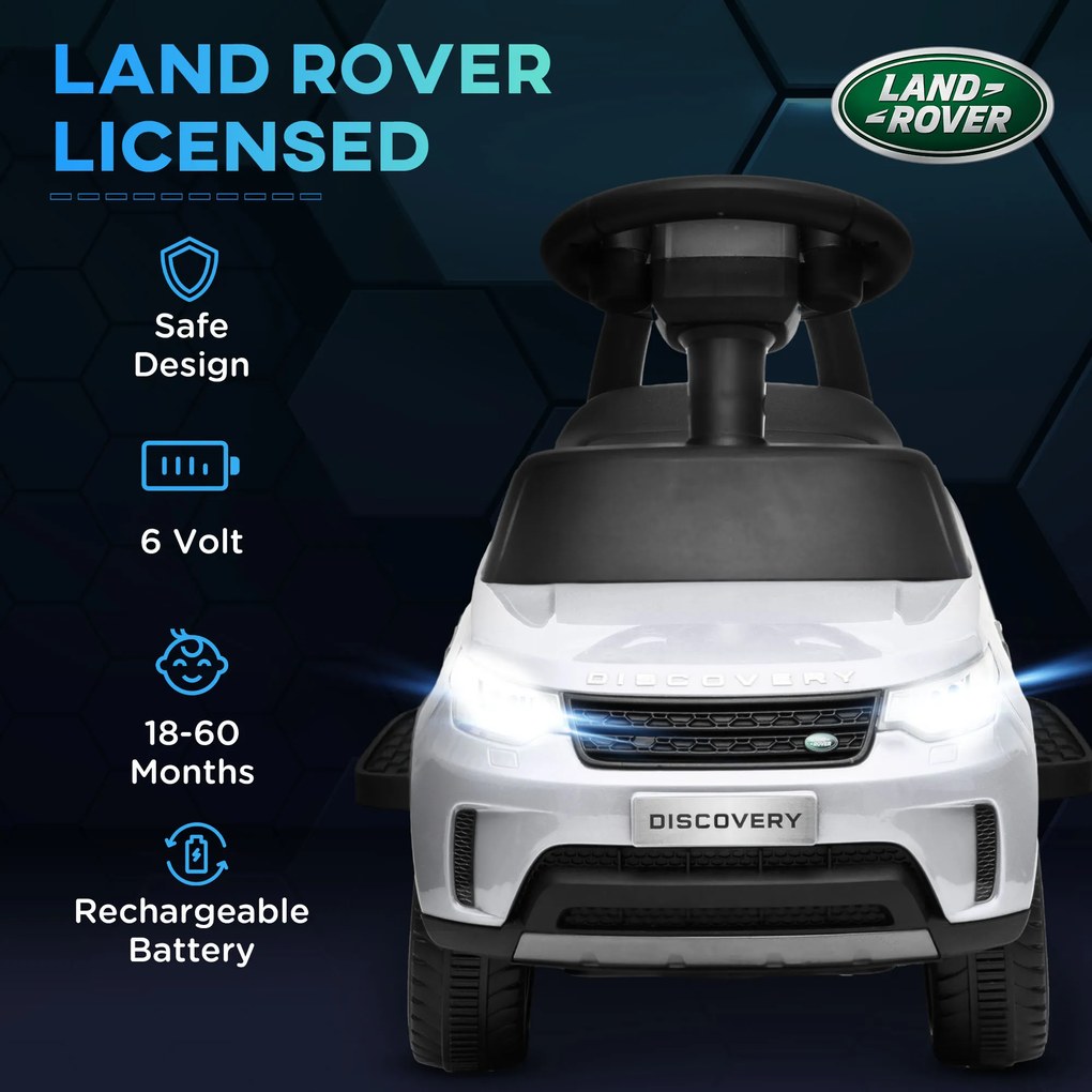 AIYAPLAY Mașinuță Electrică pentru Copii 18 Luni-5 Ani cu Licență Land Rover cu Muzică, USB și MP, 65x43x40 cm ,Alb | Aosom Romania