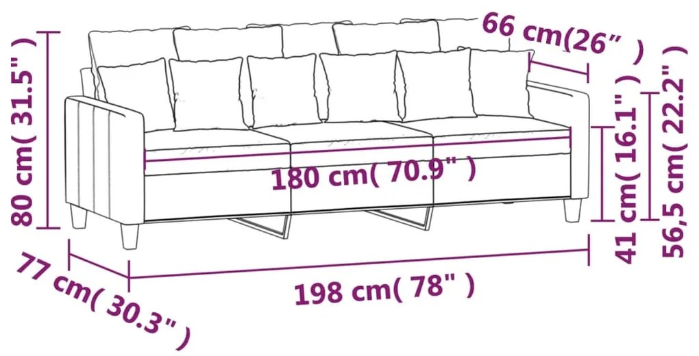 Canapea cu 3 locuri, rosu vin, 180 cm, material textil Bordo, 198 x 77 x 80 cm