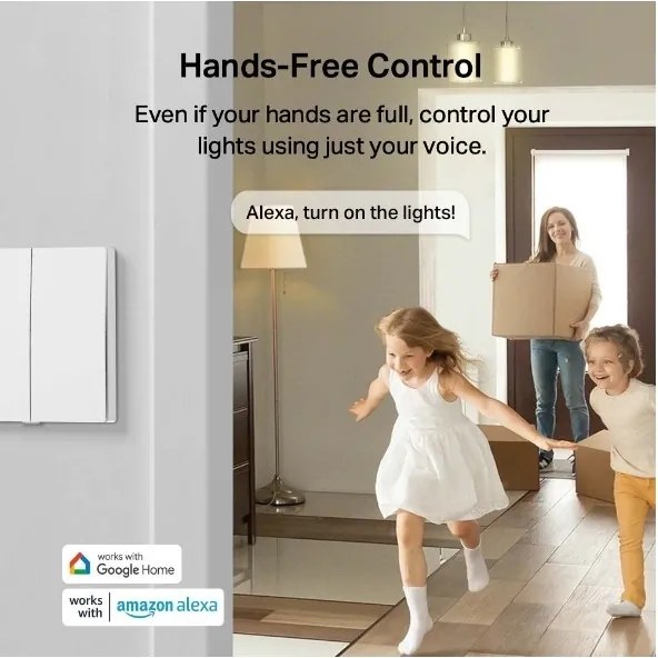TP-Link - Întrerupător inteligent dublu pentru iluminat, Wi‑Fi, alimentat cu 2 baterii AAA